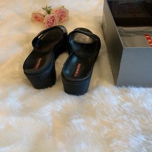 Pre owned PRADA PLATFORM WEDGE  BLACK SANDALS